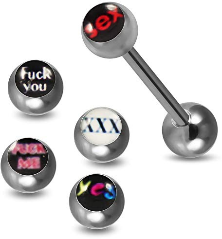 Monster Piercing | Zungenpiercing 4er Pack | Zungenpiercings mit verschiedenem Aufdruck | 316L Chirurgenstahl | Stabstärke: 14G (1,6 mm) | Stablänge: 14mm bis 19mm| Hypoallergen