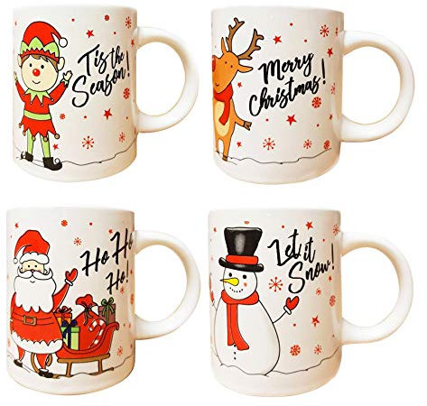 RSW Christmas Mugs Set of 4 Festive Party Xmas Mugs Home Kitchen Tea Coffee Cups Christmas Tableware Xmas Decorations Mug Set Office