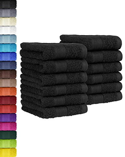 BaSaTex Frottee Gästetuch, 12er Pack, 30x50 cm, Schwarz | 100% Baumwolle, Öko_Tex Zertifiziert, Aufhängeschlaufe, Langlebig, Saugstark