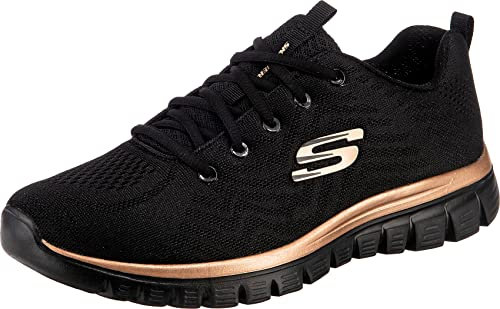 Skechers Women's Graceful Get Connected Sneaker, Black Mesh Rose Gold Trim, 3 UK