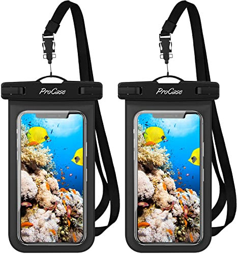 ProCase 2 Stück Wasserdicht Uni Handyhülle Unterwasser Handytasche, Waterproof Phone Case für iPhone 14 13 12 11 Pro Max/Galaxy A13 A53 S22 S21 und Weiteren Smartphones -Schwarz