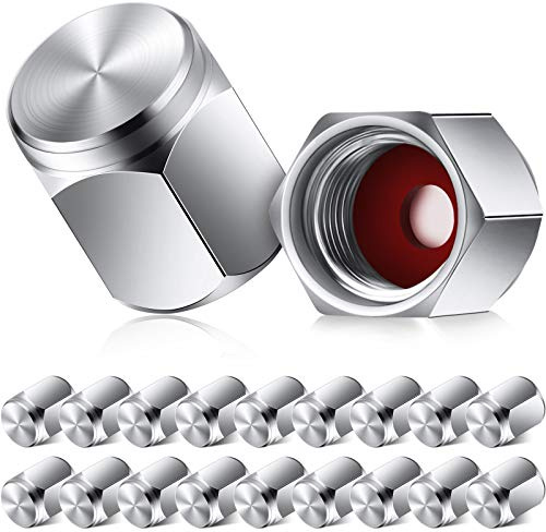 20 Pieces Tire Valve Stem Caps Brass Tire Valve Caps Silver Hexagon Shape Dust Proof Covers with Rubber O Ring for Car Truck Motorcycles Bike and Bicycle, Silver