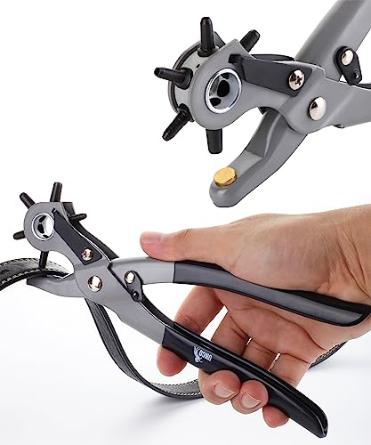UNCO- Leather Hole Punch Tool, 6 Different Hole Sizes (5/64, 3/32, 7/64, 1/8, 5/32, 3/16), Durable Hole Punch for Watch Bands, Straps, Dog Collars, Saddles, Shoes, Fabric, DIY Craft Projects