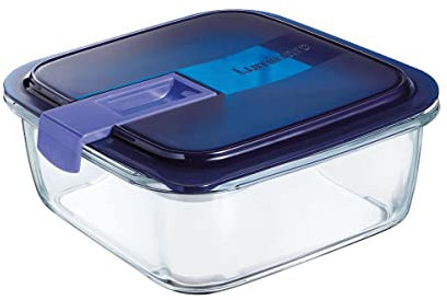 Luminarc Contenitore quadrato ermetico in vetro 18 x 18,5 x 7 cm - 122 cl Pp - Polipropilene adatto a microonde, adatto per frigorifero, coperchio con chiusura a pressione con guarnizione in silicone