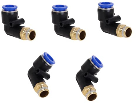Pneumatik Steckverschraubung Winkel 90° 1/8 auf 6mm 5 Stück Push In Druckluftanschluß Steckanschluss Industriequalität Winkelanschluß-Stück