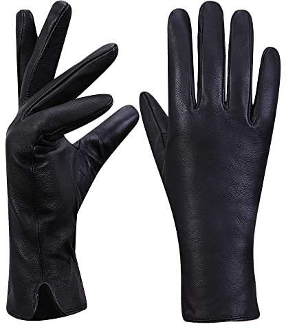 MGGMOKAY Damen Lederhandschuhe Kaschmir gefüttert,Schwarz,XL