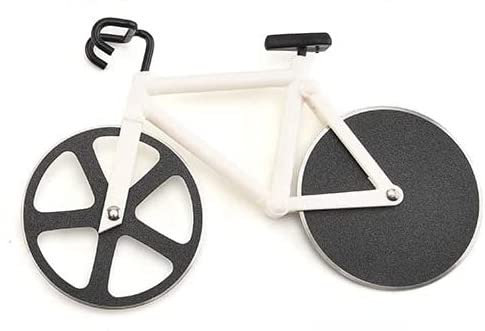 Roulette à pizza en acier inoxydable à deux roues en forme de vélo – Assortiment de couleurs (blanc)