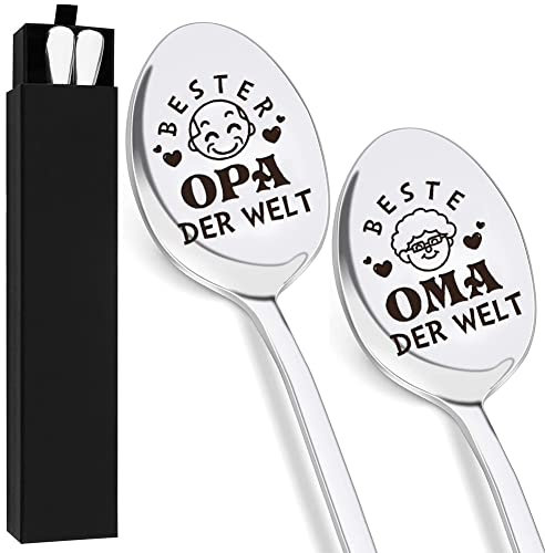 2 cucchiaini da caffè in acciaio inox, cucchiaini lunghi latte macchiato, cucchiaio personalizzato con incisione, miglior nonno e nonna del mondo, regalo di compleanno Natale per nonno nonna