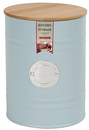 STEELEX Sugar Canister with Wooden Lid Airtight Storage Jars Kitchen Metal Containers Tins for Sugar Food Storage, Matte Finish, Light Blue