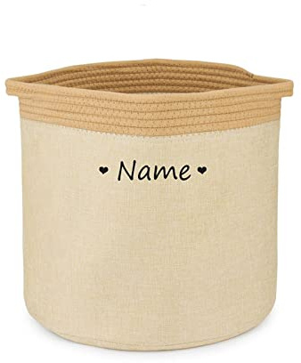 TONYFY Zusammenfaltbar Aufbewahrungsbox Korb mit Personalisiertem Namen, Rechteckige Aufbewahrungsbox für Hundespielzeug, Hundemäntel, Hundebekleidung und Katzen Hunde Zubehör (Herz Gelb Khaki)