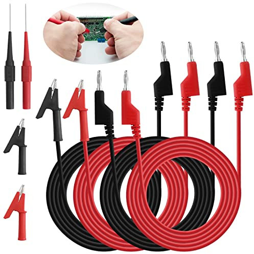 Bananenstecker Kabel,4Pcs krokodilklemmen mit kabel,Multimeter Messleitung,4mm Banana Test Kabel mit 2Pcs Isolierte Krokodilklemmen,2Pcs Messspitze für Multimeter Spannungsprüfer