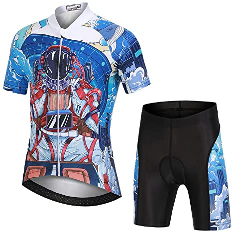 Amur Leopard Traje Maillot Ciclismo Niño Conjunto Ciclismo Camiseta Manga Corta y Shorts de Dibujos Animados Respirable de Secado Rápido, Astronauta, 3XL/14-15 Años