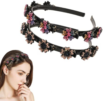 Yonphy Haarreifen mit Klammern, 2 Stück Haarband mit Strass Clip, Haar Bangs Styling Kristall Stein Haarspangen, Klee Strass Twist Clip Stirnband, Bangs Hairstyle Haarband Mit Zähnen für Damen Mädchen