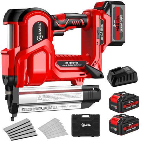 SILVEL 2 Cordless Brad Nailer, 2-in-1 21V Electric Brad Nailer Stapler with 2 * 4.0Ah Battery, 1000pcs Nails, 18GA Staples, Adjustable Depth for Woodworking, Home Improvement