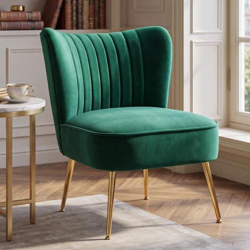 chairus Sessel Wohnzimmer Samt, Gepolsterter Loungesessel Grün | Modern Relaxsessel Akzentstuhl mit Metallbeinen Einzelsofa, Lesesessel Bequemer für Schlafzimmer Wohnzimmer Balkon Leseecke