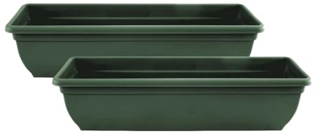 Muddy Hands Pack of 2 – 60cm Green Trough Planters | Long Plastic Window Box Plant Pots | Outdoor Garden, Patio & Balcony Flower & Herb Containers