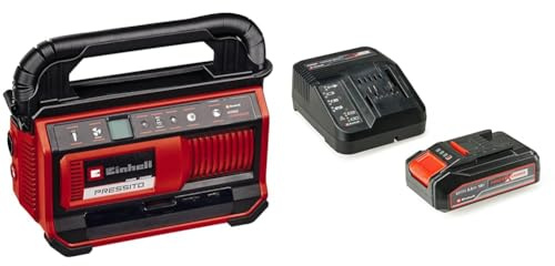 Einhell Hybrid-Kompressor PRESSITO 18/25 Hybrid Power X-Change (18 V, Betrieb mit Stromkabel oder Akku, max. 11 bar, inkl. 4-tlg. Adapter-Set & 2 Schläuchen, inkl. 2,5 Ah Akku und Ladegerät)