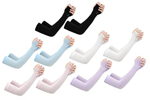 INOOMP 5paare Sonnenschutz Armstulpen Kühlende Uv-schutzstulpen Atmungsaktive Armabdeckungen Strapazierfähig Für Outdoor-aktivitäten Einfache Maschinenwäsche Schwarz Weiß Blau Rosa Fliede