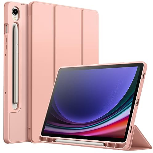 JETech Hülle für Samsung Galaxy Tab S9 11 Zoll mit S Pen Halterung, Weiche TPU DREI-Falt Ständer Schützend Tablet Schutzhülle, Unterstützung S Pen Aufladung, Auto Wachen/Schlafen (Roségold)