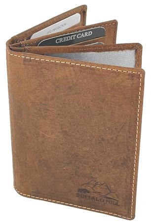 BUFFALO HILL Ausweis Hülle I Büffelleder Mappe I Echtleder Case I Hochformat Herren Etui I RFID-Schutz I Führerschein I Kreditkarte I 11 Fächer I 2397 (Hellbraun)