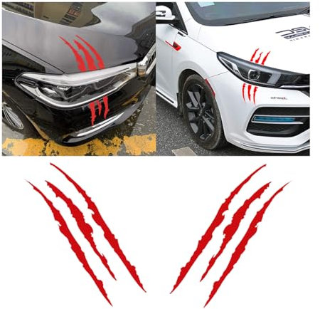 JNNJ 2 Pezzi Artiglio Graffio Auto Adesivo, Impermeabile Mostro Artiglio Graffio Decalcomania, Mostro Riflettente Graffio Striscia Marchi Artiglio Marchi Faro Decalcomania, Per Auto Moto(Rosso)