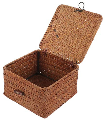 Ciieeo Bear Storage Box Woven Seagrass Baskets Lid Small Decorative Organizer for Shelf As Bathroom Toilet Paper Storage Living Box