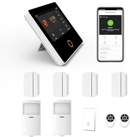 Mengshen WiFi Smart Alarm System 10-Piece Kit, Include 4.3 Touch Screen Alarm Panel Door Window Sensor Entry Sensor Doorbell Remote Control for Home Security Apartment Office