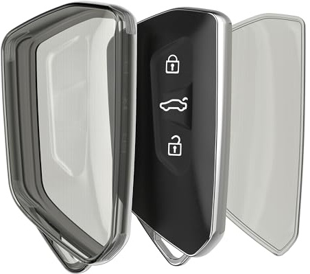 kwmobile Schlüsselhülle für VW Golf 8 3-Tasten Autoschlüssel Hülle - Autoschlüssel Schlüssel Hülle aus TPU Silikon - Schlüsselschutz Gehäuse in Schwarz Transparent