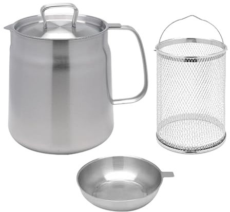 Gralara Stainless Steel 2L Deep Fryer Pot with Basket, Lid, and Oil Strainer