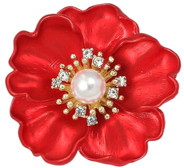 Porceosy Brosche mit Strassverzierung für Damen, Schmucknadel, rote Pfingstrose, Ansteckblume für Damen, Anzug, Mantel, Abendparty, Metall, Sekundärer Stein