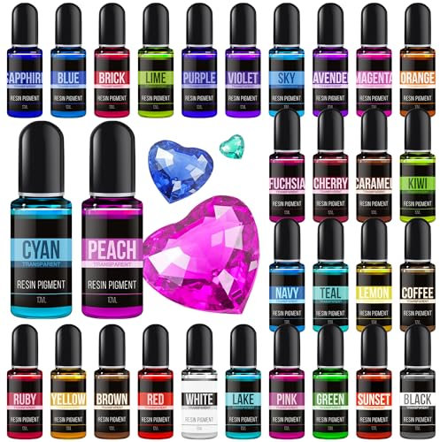Epoxy Resin Pigment - 30 Colors Concentrated Liquid Epoxy Resin Dye, Transparent Resin Colorant for Resin Coloring, DIY Resin Jewelry Making, Resin Painting, Resin Art Crafts - 0.35oz/10ml Each