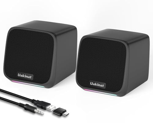 Uakinat Altavoces de computadora, altavoces de computadora para PC de escritorio, altavoces de computadora pequeños, altavoces de computadora pequeños, alimentado por USB, altavoz auxiliar de 3.5 mm