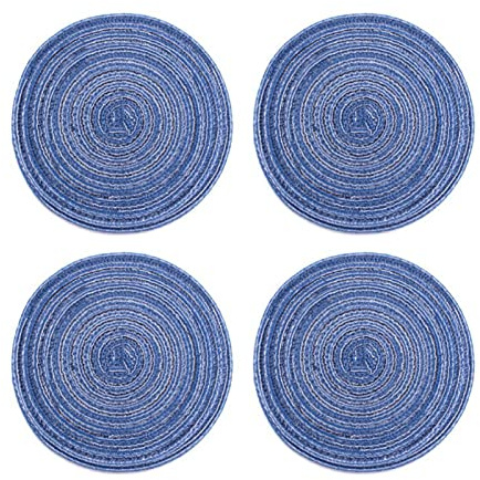 4 Pezzi Sottobicchieri Circolari per Tazze, Sottobicchieri Rotondi per Bevande Calde, Sottobicchieri Resistenti Al Calore per Tavolino da Caffè, Sottobicchiere da Scrivania per Bevande,(Blu)