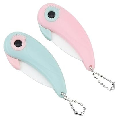 2 Stücke Klappbares Schälmesser, Mini Bird Keramik Obstmesser, Keramisches Frucht Messer Taschen Vogel-geformten Cutter Küchenzubehör, Klappmesser Tragbarer Besteck für Camping (Rosa und Blau)