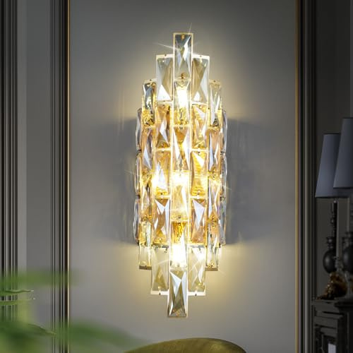 JUJUQI Moderne Kristall Wandleuchten, Gold Wandlampe, Luxus Innenwandlampe, Kristall Eitelkeit Wandleuchten, Wandleuchte für Wohnzimmer Schlafzimmer Badezimmer Nachttisch Flur Treppe