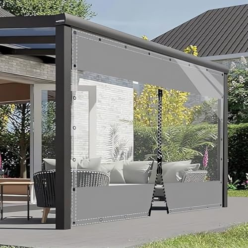 HQQMNY Transparent Outdoorvorhang Plane mit Ösen H2mxL2m PVC Winddicht Vorhang 0.5mm Wasserdichter Planen Trennvorhang für Garage Terrassen Gartenlauben Balkon Grau + 1 RV