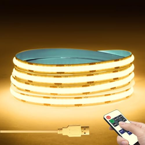 LRGBST DC5V USB Dimmable COB LED Strip, 1M Warm weiß COB LED Streifen Light with Remote Control Dimmer for Indoor Kitchen Bedroom Living Room Lighting