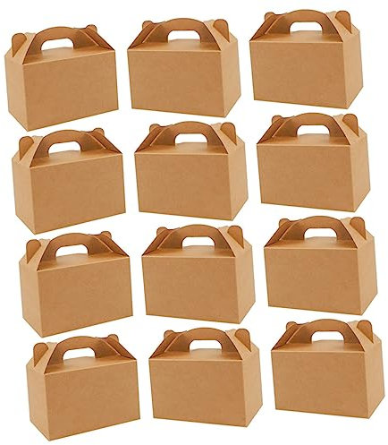 IWOWHERO 12 Stück Handliche Geschenkboxen Aus Papier 19x11x10cm Mit Griffen Partyverpackung Für Süßigkeiten Und Goodies Tragbar Für Hochzeit Geburtstag Weihnachtsfeier