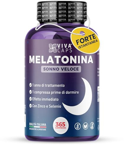 Melatonina per dormire 1mg alto dosaggio 365 micro compresse per 1 anno, Melatonina forte con zinco e selenio per dormire meglio - Made in Italy