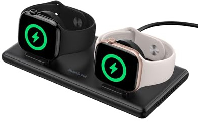 Dual Watch Ladestation für Apple Watch Ultra 3/Ultra 2/Ultra/SE/11/10 Serie | 5W-Schnellladung, Ladestation für 2 Apple Watch, separate Spule, höhenverstellbar, kompakt & tragbar, SwanScout 507DA