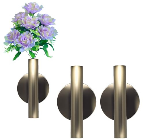 Decorazione da parete dorata, vaso da parete in metallo, supporto decorativo utilizzato per esporre fiori secchi, fiori finti, adatto anche per lapide commemorativa (2 pezzi bronzo)