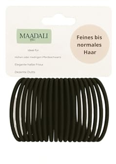 MAADALI Lot de 20 Élastiques à Cheveux Fins à Texturés – Résistants, Souples et Sans Métal – Chouchou Extensible et Sans Couture – Attaches Cheveux Noirs pour Queue de Cheval, Filles et Femmes