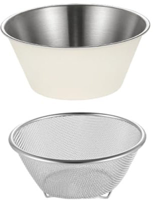 Zerodeko Set Scolapasta e Ciotola in Acciaio Inox 14 Cm, Colini a Maglia Fine Per Lavare Frutta e Riso, Cestello Filtrante Resistente Per Cucina Domestica e Preparazione Pasti