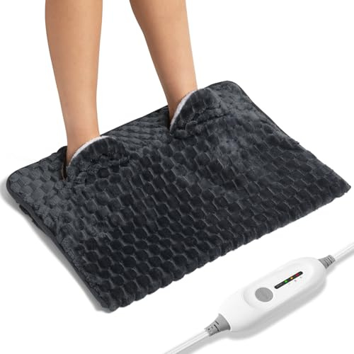 Electric Heated Foot Warmer Soft Flannel Foot Heater with 2h Auto Off & 3 Heat Levels Full Body Use Heating Pad for Feet, Abdomen, Cramps, Pain Relief Pocket Design 16 x 22 Dark Grey