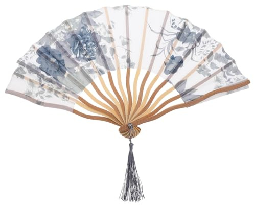 OFFIGAM Chinesischer Faltbarer Seidenstoff HandfäCher Mit Robuster Holzstruktur FüR TanzauffüHrungen Und Dekoration Orientalisches Design | Stoff Und Holz, Faltbar Und Leicht, Grau, FüR TanzauffüHrungen Und Deko