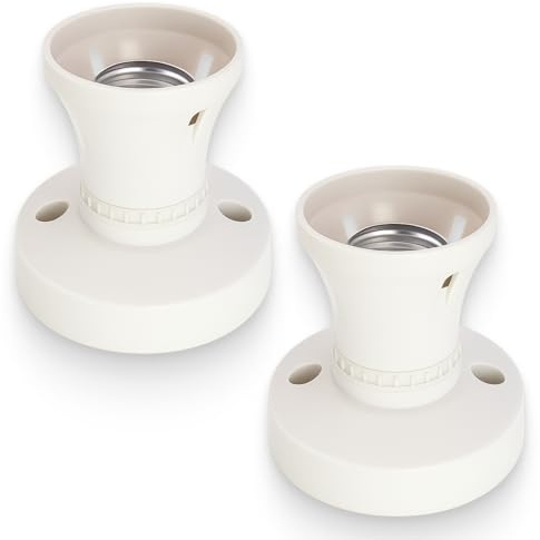 kwinfei 2Pcs E27 Ceiling Mounted Screw Socket, Edison Screw Lamp Base Adapter for Ceiling Pendant & Wall Lights, Straight-Type Plastic Light Socket Replacement for E27 Fittings, 220-250V, White