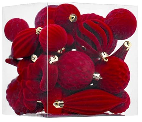 Bruchsichere Weihnachtskugeln Aus Samt – 28 Stück Christbaumschmuck Set Mit Samtkugeln | Bruchsichere Beflockte Weihnachtskugeln, Festliche Dekoration Für Drinnen Und Draußen (Weinrot)