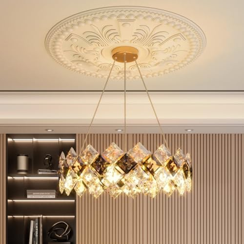 Vrygle Kronleuchter Kristall 60cm, Moderner Deckenleuchter Kristall Golden mit 6 x E14 Lampen, 3-Farben Dimmbar, Deckenlampe für Wohnzimmer Esszimmer Schlafzimmer, Golden