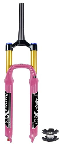 FKXSXAZ 26 27.5 29 MTB Federgabel Federweg 140 mm, AIR-34 Zugstufeneinstellung 1-1/8 XC/AM Mountainbike-Vorderradgabeln 9 mm QR - Pink (Konisch, manuell, 26 Zoll)