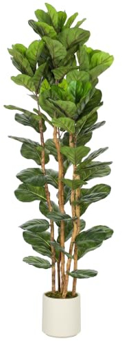 HOMCOM 180 cm künstlicher Feigenblatt-Feigenbaum mit Massivholzstämmen, dekorative Kunstpflanze mit 91 Blättern im Topf für Innenbereich, Wohnzimmer, Büro, Heimdekoration, Grün